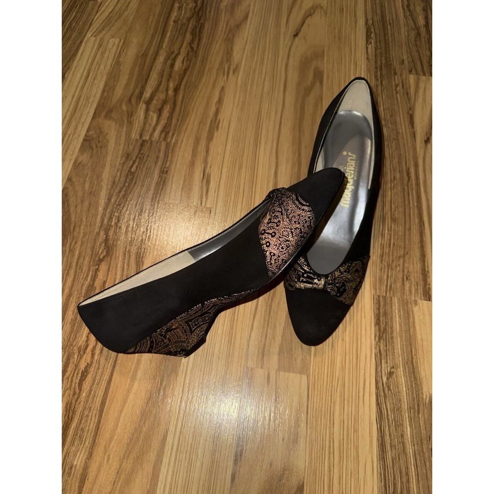 VTG California Magdesians Black Gold Oxford Wedges Shoes‎ SZ 10.5 M USA EUC
